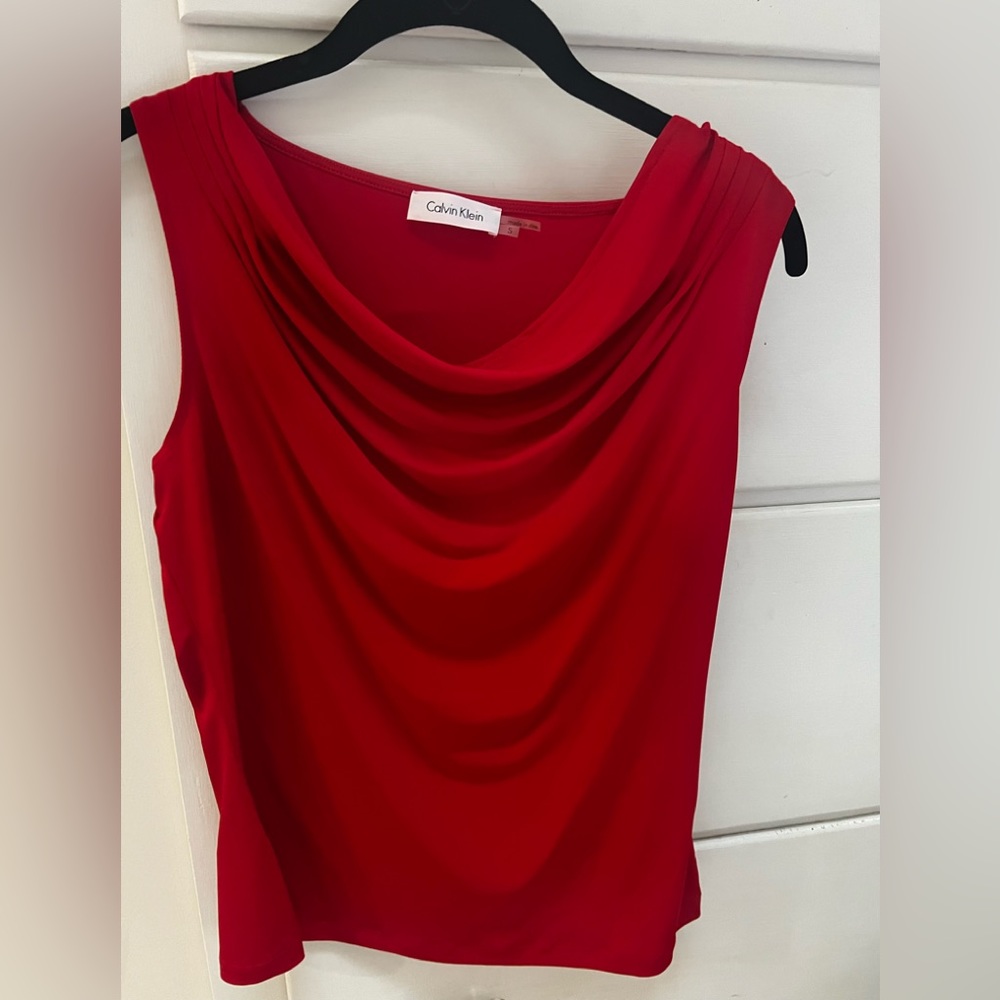 NWT Calvin Klein, red, cowl neck, sleeveless blouse - Picture 2 of 4